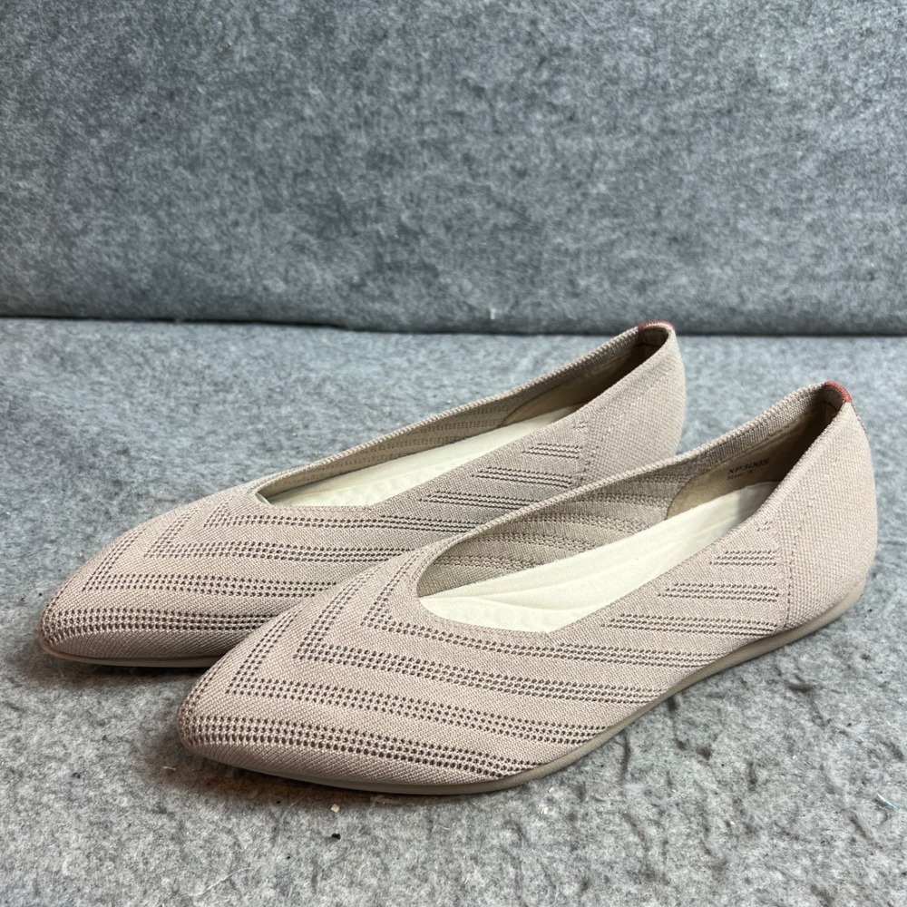 Comfort Womens Pointed Toe Knit Ballet Flats Beige Tan Chevron Washable Size 9